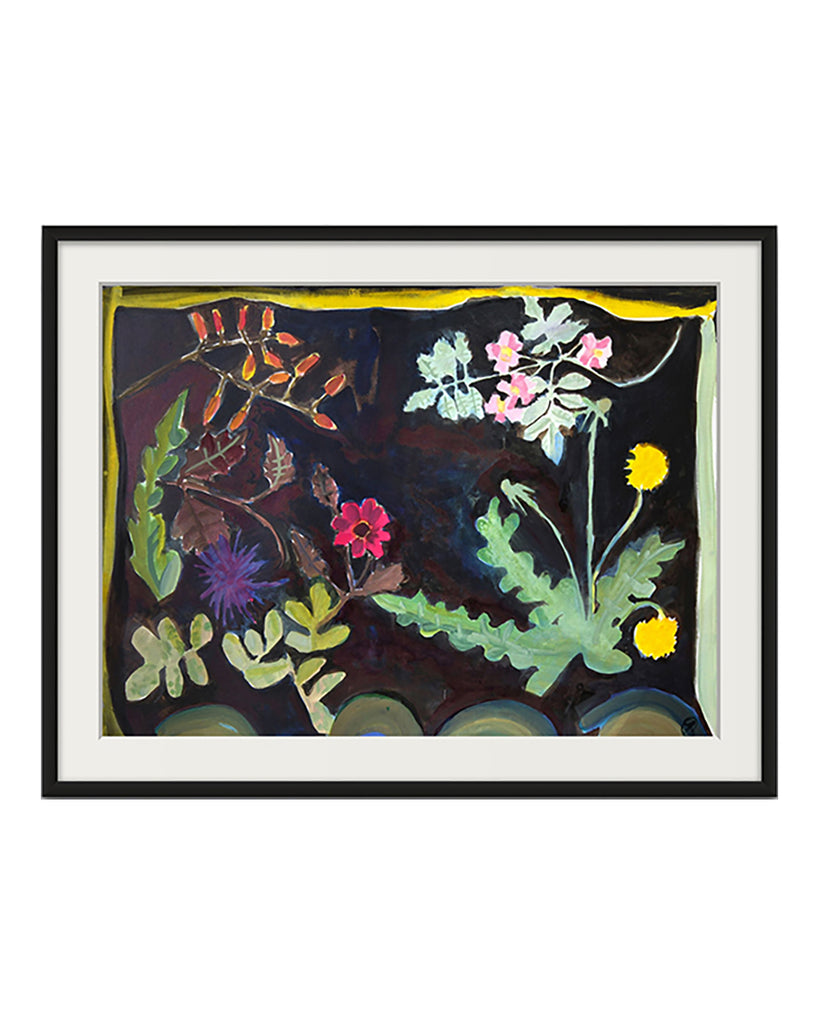 Dog Rose, Dandelion, Rosehips & Dahlia (Original Framed Painting)