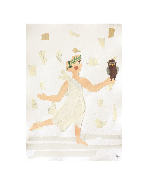 Athena and the Owl (Original Framed Collage)