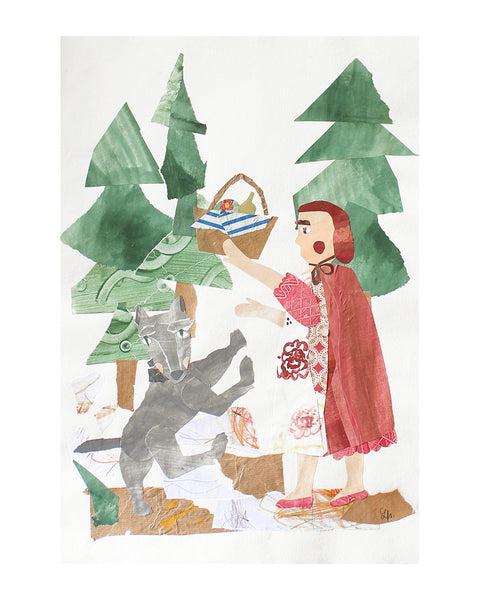Little Red Riding Hood and the Wolf (Original Framed Collage)