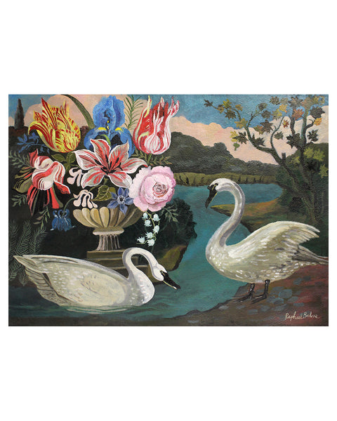 Swans by the Lake (Original Framed Painting)