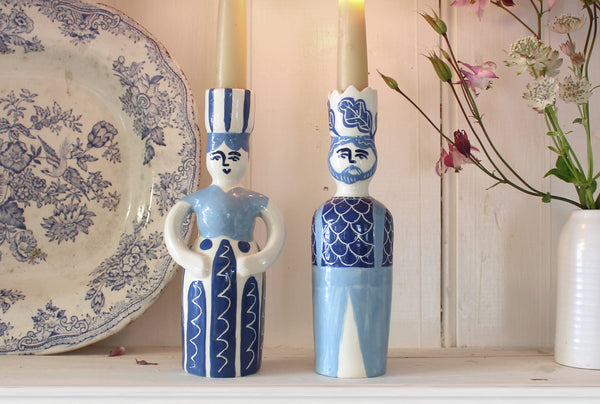 Blue and white candle holders hotsell