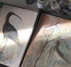 Original Painted Panel - Blackbird and Song Thrush