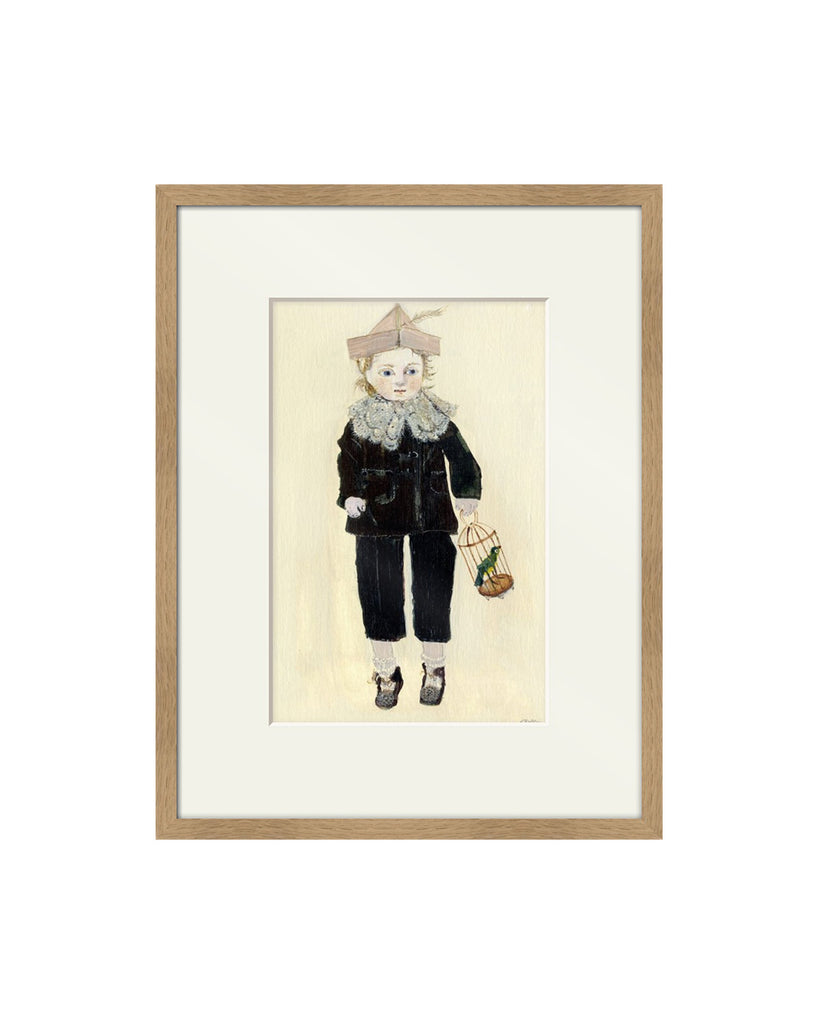 Doll with Birdcage (Original Framed Painting)