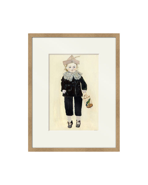 Doll with Birdcage (Original Framed Painting)