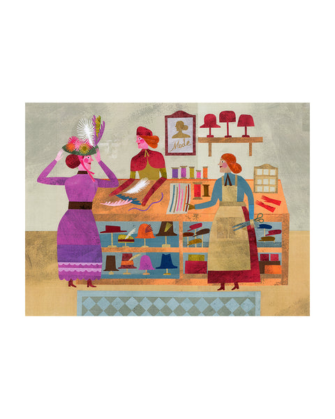 At the Milliner's (Original Framed Collage)