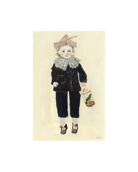 Doll with Birdcage (Original Framed Painting)