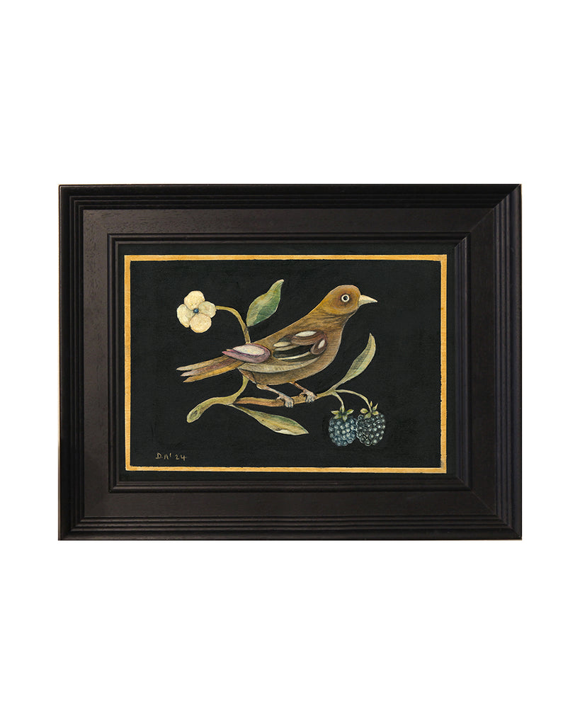 Bird with Blackberries (Original Painted Panel)