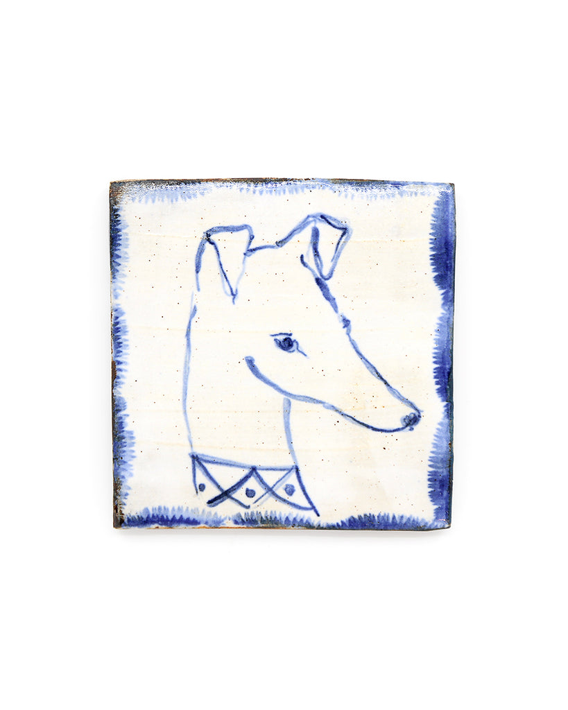 Blue & White Hound Portrait (Handmade Tile)