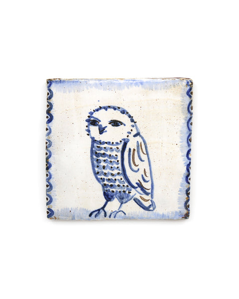 Blue & White Tapestry Owl (Handmade Tile)
