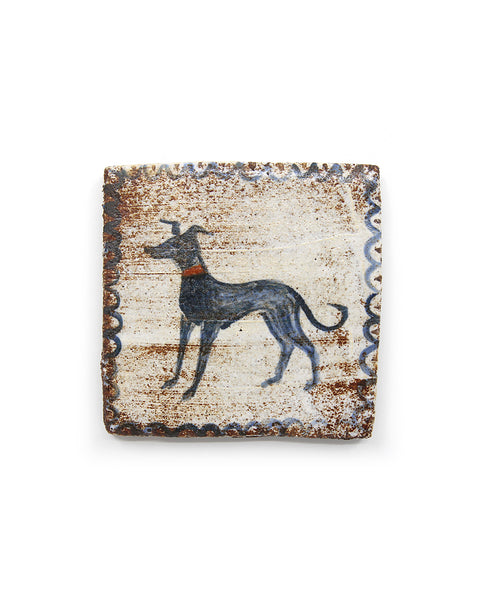 Blue dog with red collar (Handmade Tile)