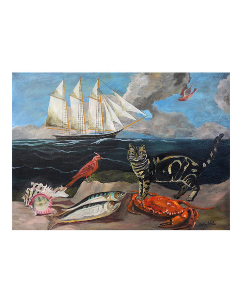 Cat & Ship (Original Framed Painting)
