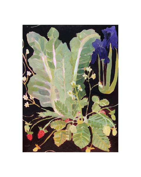 Chard & Strawberries (Original Oil Painting)