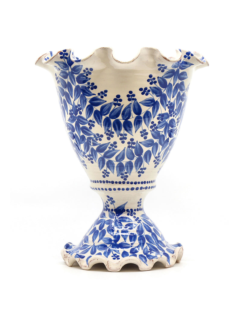 Frilled Edge Pedestal Vase (Cobalt Garland)