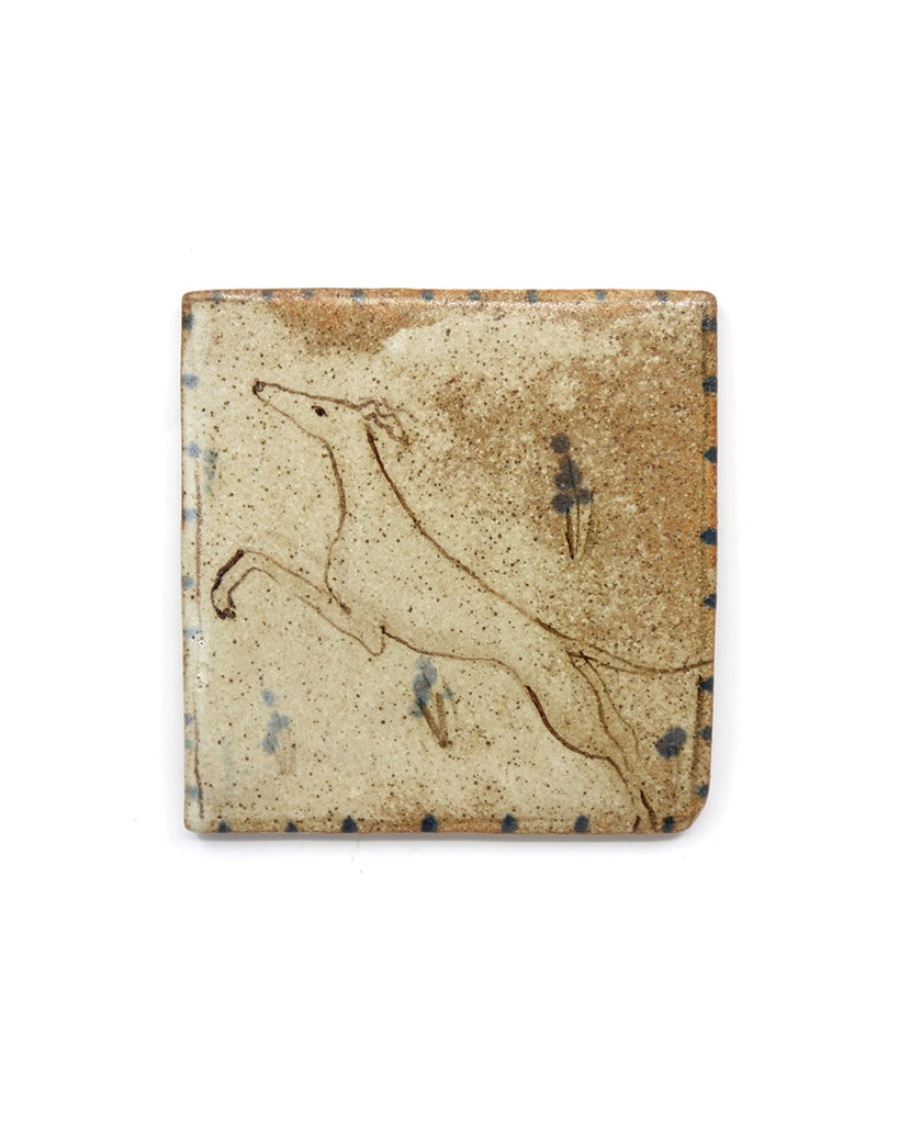Tapestry Leaping Hound IV (Handmade Tile)