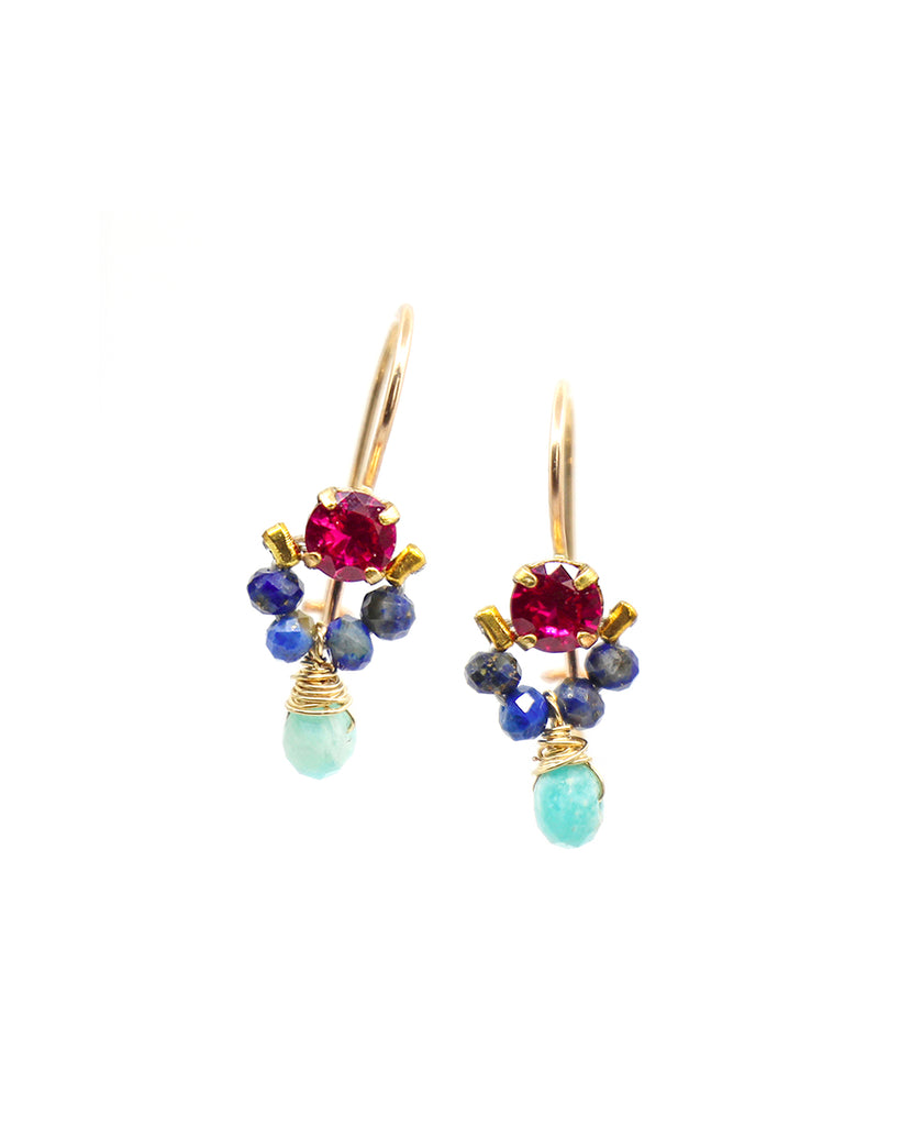 Baroque Bud Earrings (Crystal, lapis & amazonite)