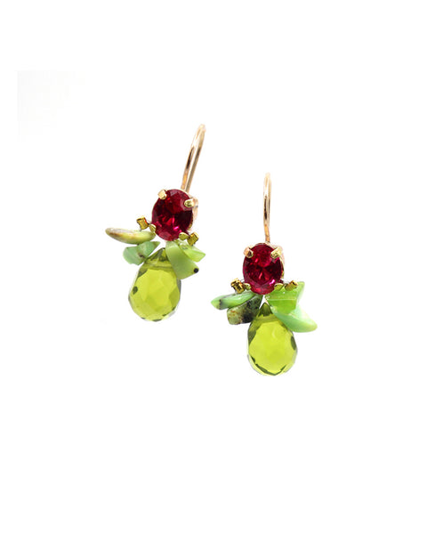 Bumble Bee Earrings (Fuchsia & green crystal)