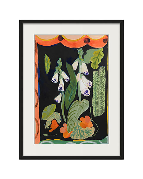 Garden Bouquet; Foxglove, Rosemary, Oak leaves & Nasturtium (Original Framed Painting)