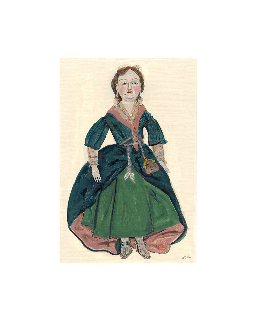 Green Dress Doll (Original Framed Painting)