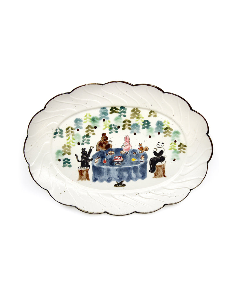 Forest Tea Party (Handmade Oval Plate)