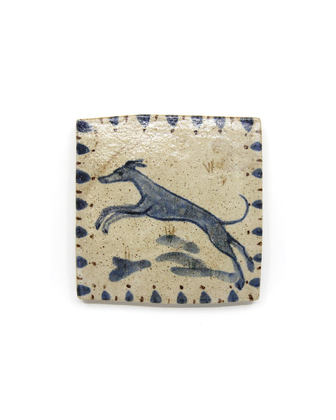 Leaping Blue Dog II (Handmade Tile)