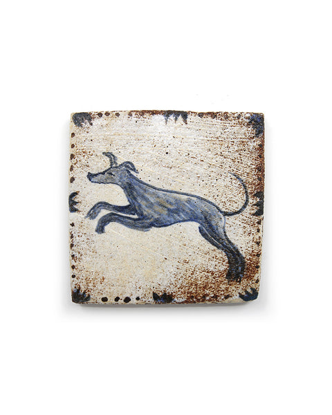 Leaping Blue Dog (Handmade Tile)