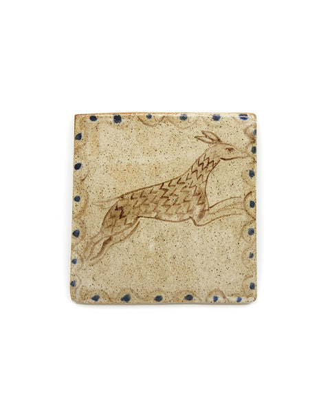 Leaping Patterned Tapestry Deer (Handmade Tile)