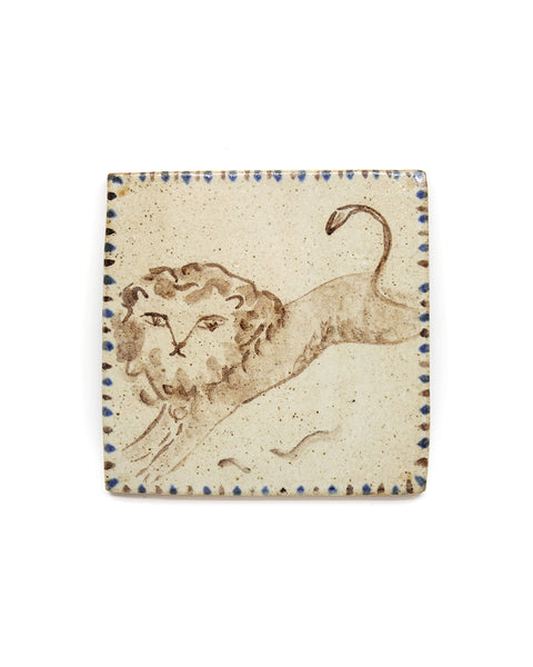 Leaping Tapestry Lion I (Handmade Tile)