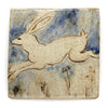 Leaping White Tapestry Rabbit (Handmade Tile)