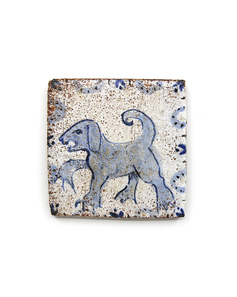 Little Blue Tapestry Dog I (Handmade Tile)