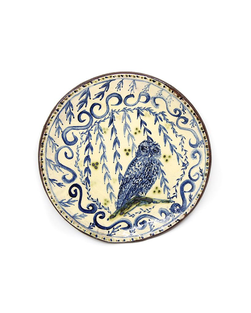 Perched Owl & Foliage (Handmade Plate)