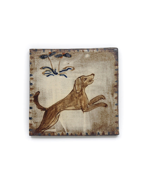 Playful Hound & Flowers (Handmade Tile)