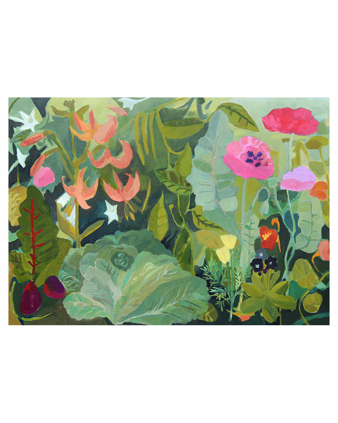 Potager Garden (Lily, Cabbage, Poppies, Beetroot, Primula, Cowslips, Nicotiana) (Original Oil Painting)