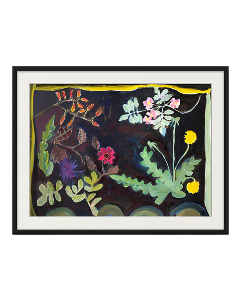 Dog Rose, Dandelion, Rosehips & Dahlia (Original Framed Painting)
