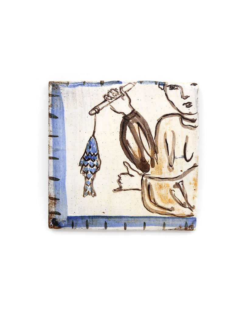Tapestry Fish on a Hook II (Handmade Tile)