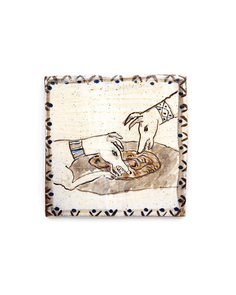 Tapestry Hounds Eating the Kill (Handmade Tile)