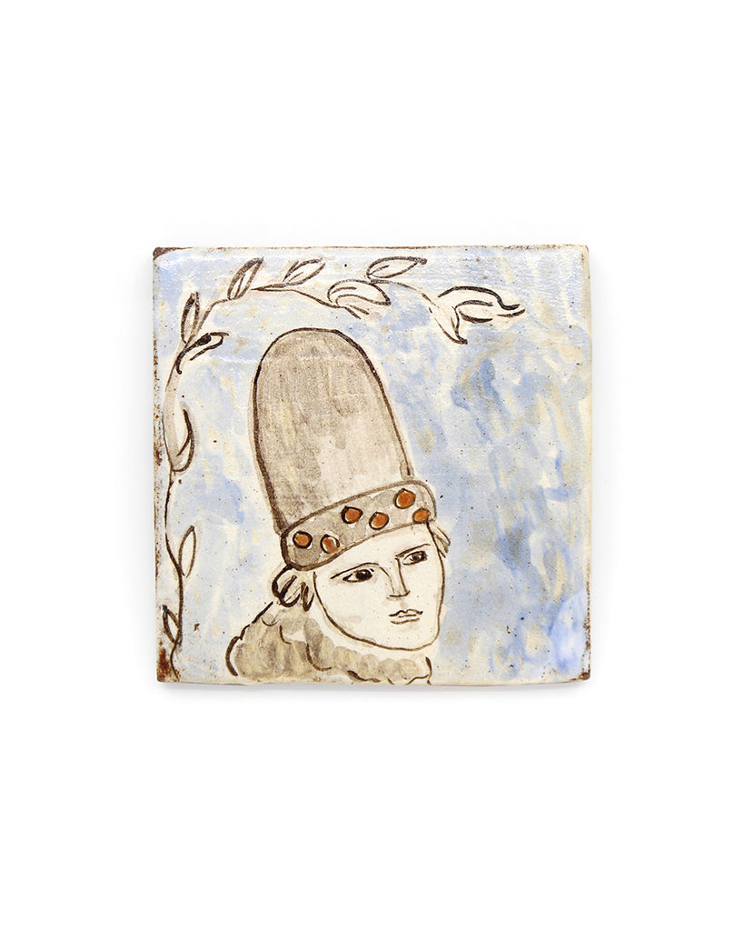 Tapestry Hunter in a Tall Hat (Handmade Tile)