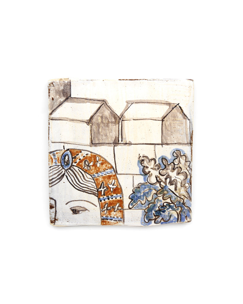 Tapestry Lady by the Castle Wall (Handmade Tile)