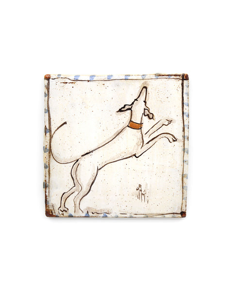 Tapestry Leaping Hound I (Handmade Tile)