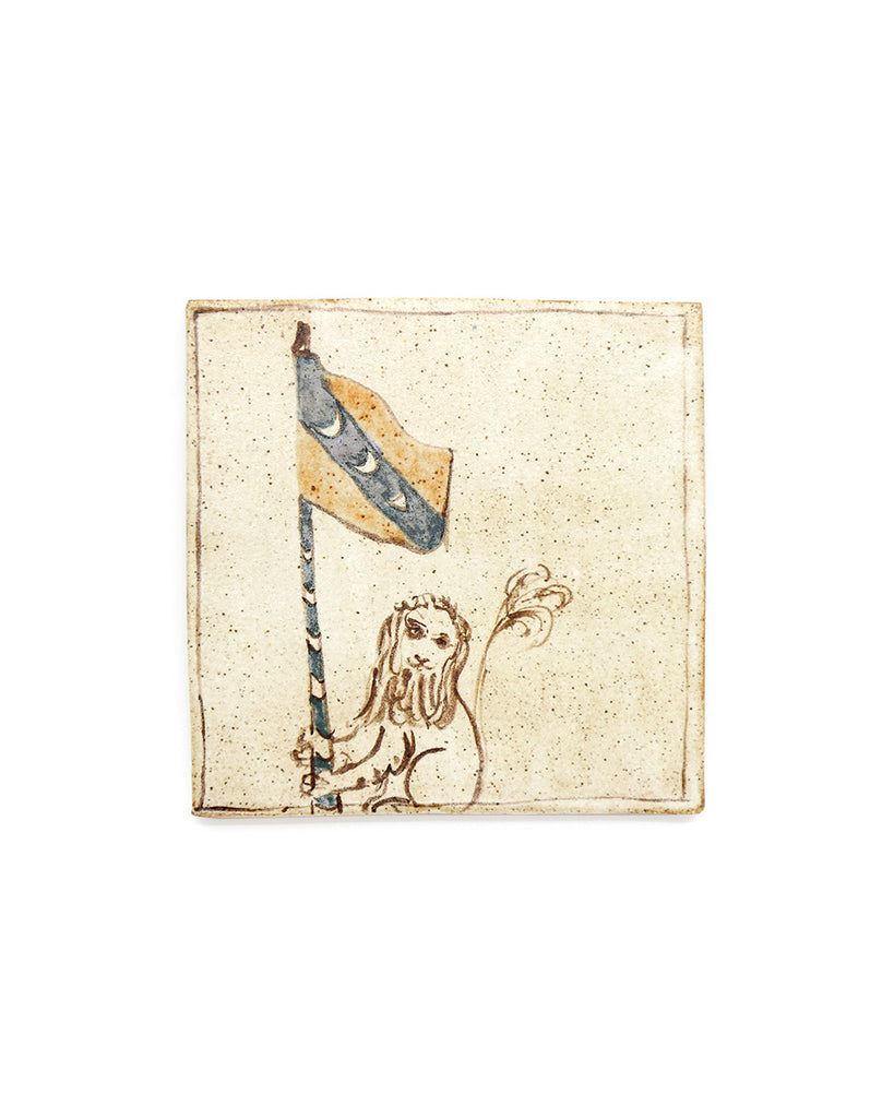 Tapestry Lion holding a flag (Handmade Tile)