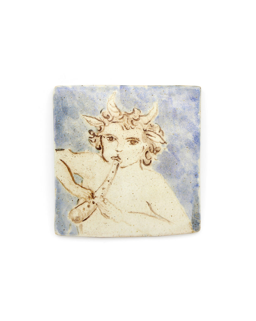 Tapestry Pipe Playing Faun (Handmade Tile)