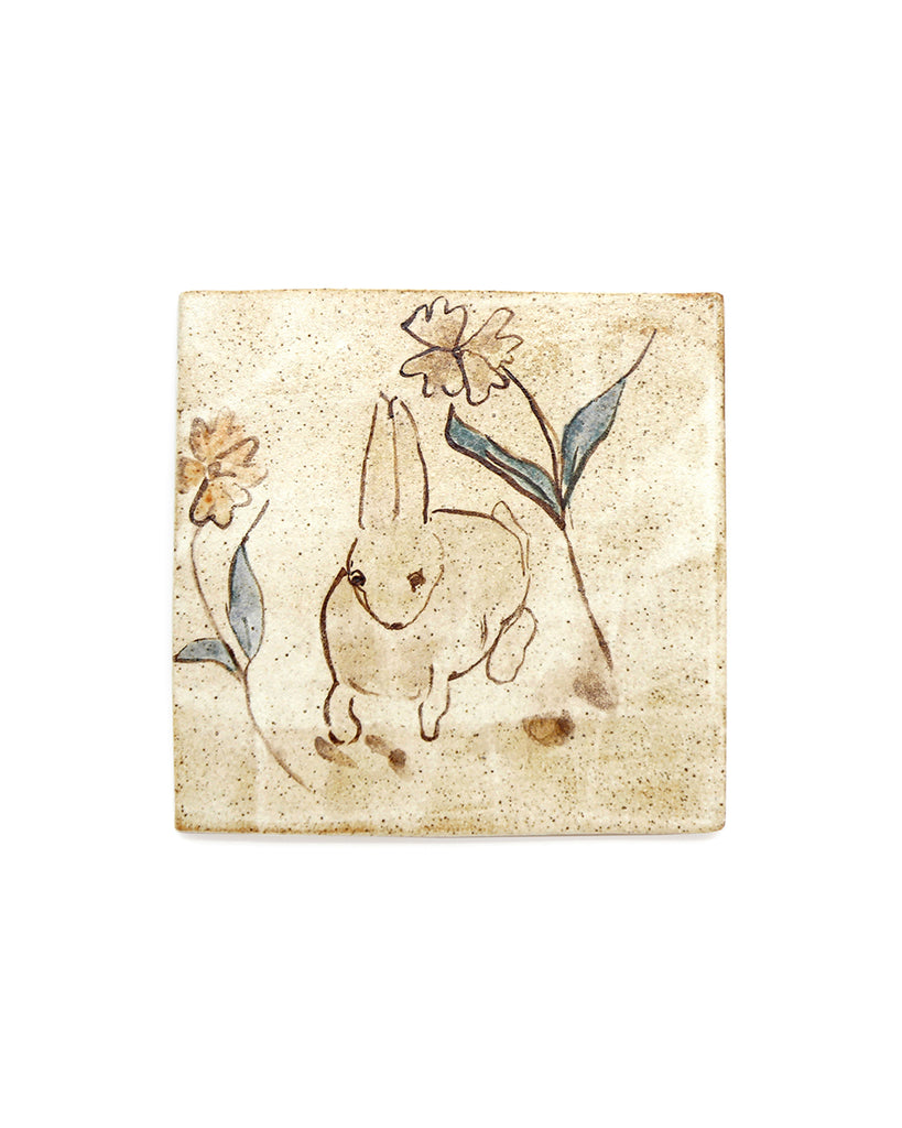 Tapestry Rabbit with Flowers (Handmade Tile)