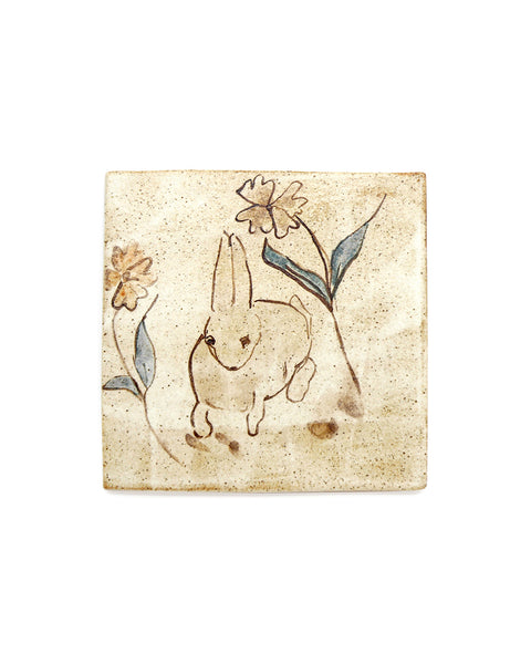 Tapestry Rabbit with Flowers (Handmade Tile)