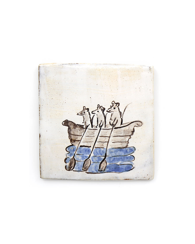 Tapestry Rats in a Boat II (Handmade Tile)