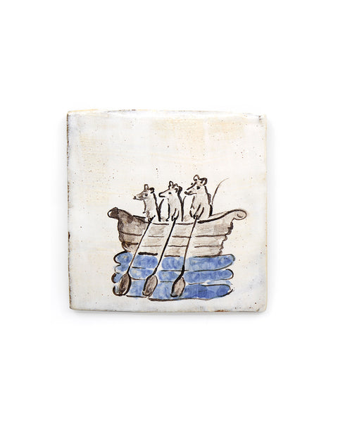 Tapestry Rats in a Boat II (Handmade Tile)