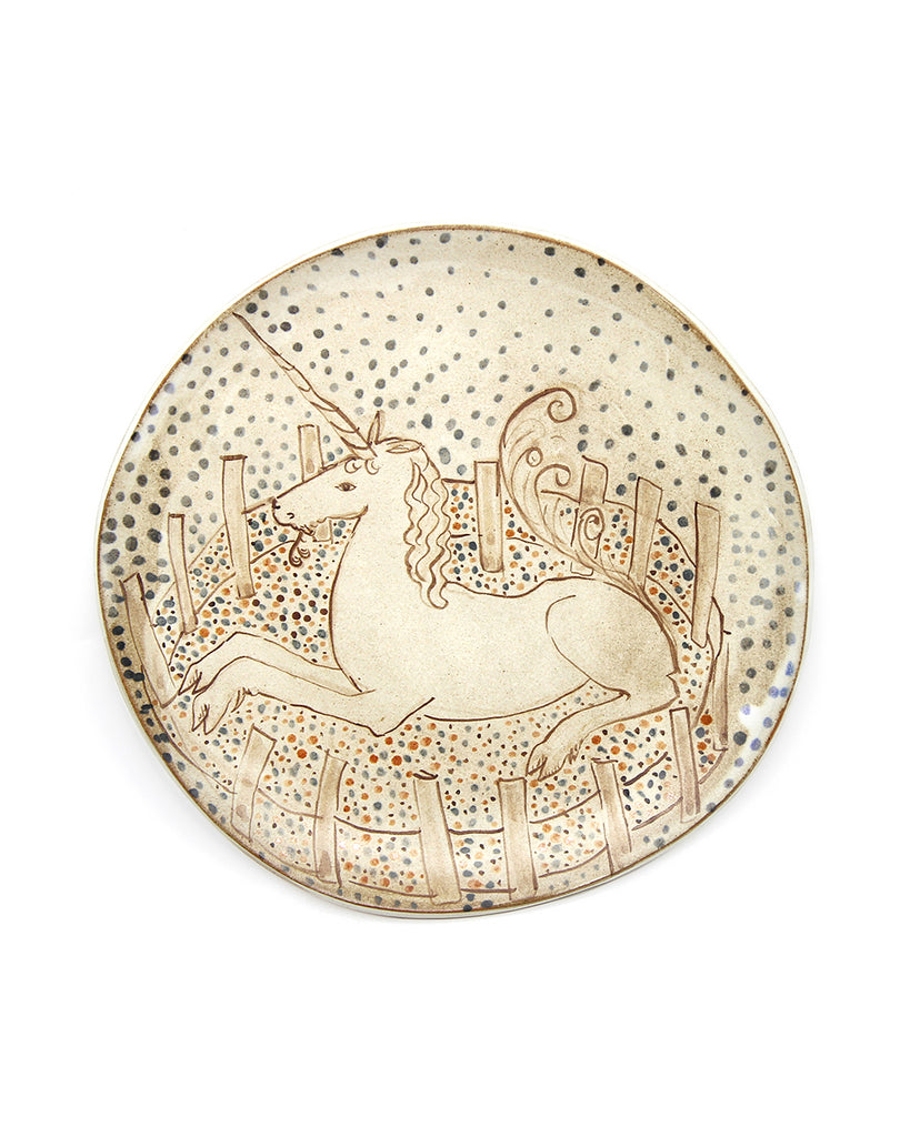 Tapestry Unicorn Rests in a Garden (Handmade Plate)