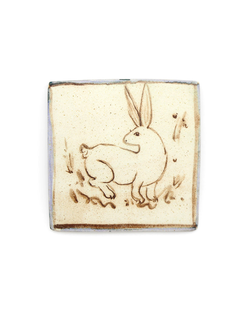 Tapestry White Rabbit Looking Back (Handmade Tile)