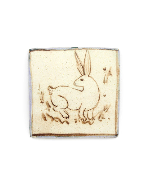 Tapestry White Rabbit Looking Back (Handmade Tile)