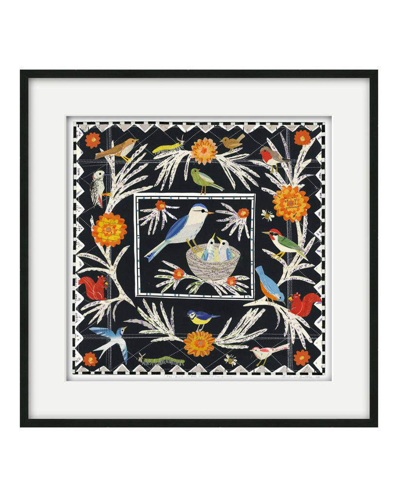 The Quilt of Birds, Insects And Two Squirrels (Original Collage Framed)