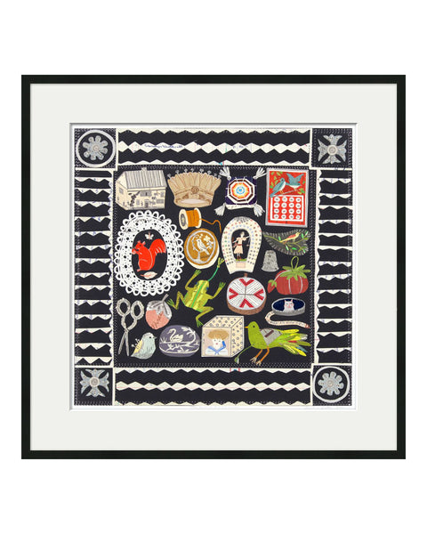 The Quilt of Pins and Notions (Original Collage Framed)