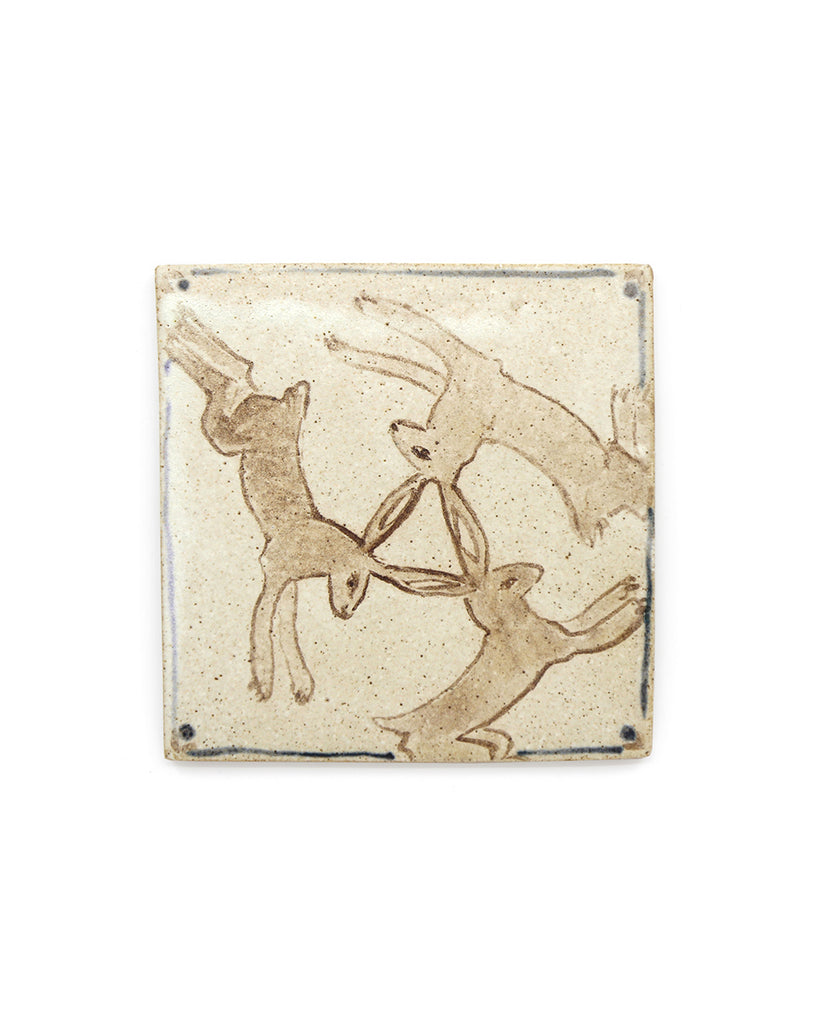 Three Tapestry Hares (Handmade Tile)